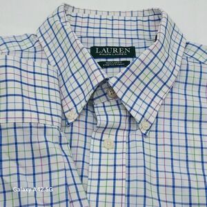 Lauren Ralph Lauren Men Regular Fit Stretch Fabric Plaid Dress Shir Blue White L
